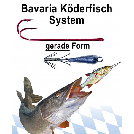 Das Bavaria Köderfisch System. Mit geraden Haken ausgestattet.